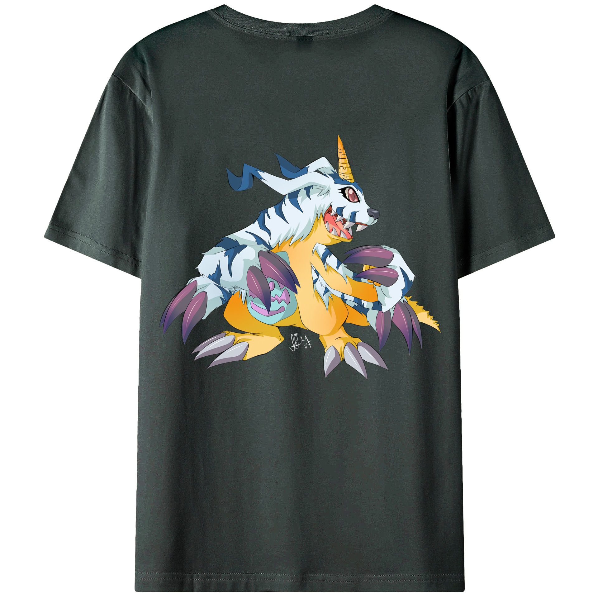 （画像用） Digimon デジタルモンスター/デジモン 綿100％ メンズ半袖Tシャツ（バックプリント） 通気性